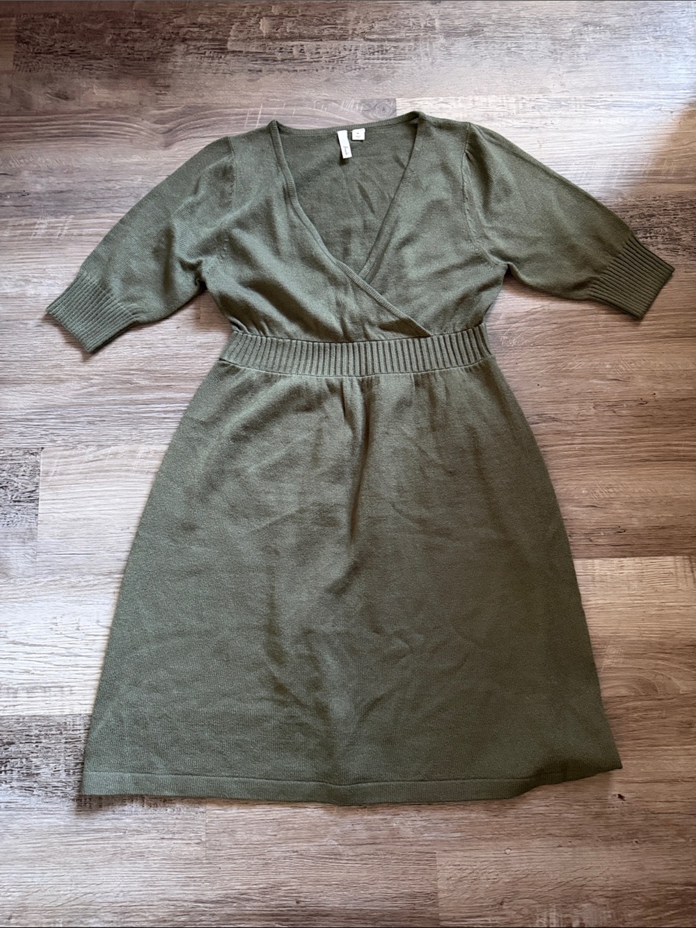 Frenchi Olive Wrap Knit Midi Dress